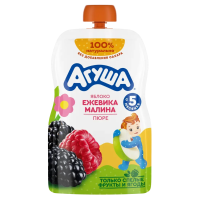 ПЮРЕ ФРУКТОВО-ЯГОДНОЕ АГУША ЯБЛОКО ЕЖЕВИКА МАЛИНА 90ГР