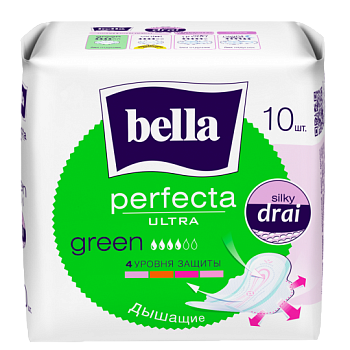 ПРОКЛАДКИ BELLA (БЕЛЛА) PERFECTA GREEN БЕЛАЯ СЕРИЯ10ШТ